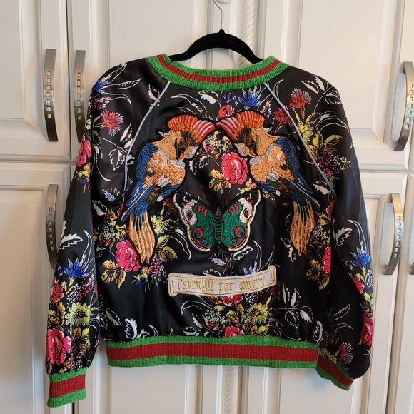 FLORAL EMBROIDERED PARROTS & BUTTERFLY BOMBER JACKET Size Small - Picture 8 of 15